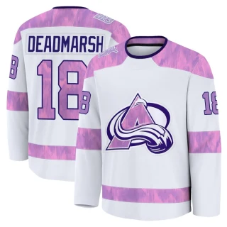 Men's Adam Deadmarsh Colorado Avalanche White Premium 2024 Hockey Fights Cancer Practice Jersey