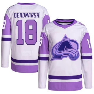 Men's Adam Deadmarsh Colorado Avalanche White/Purple Authentic Hockey Fights Cancer Primegreen Jersey