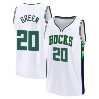 Men's AJ Green Milwaukee Bucks White Fast Break 2021/22 Replica City Edition Jersey