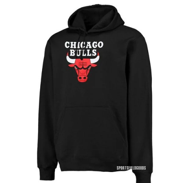 Men's Chicago Bulls Black Logo Pullover Hoodie Sweatshirt -