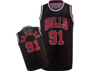 Men's Dennis Rodman Chicago Bulls Black/Red Authentic Strip Throwback Jersey