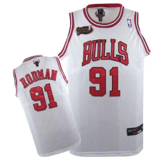 Men's Dennis Rodman Chicago Bulls White Authentic Champions Patch Jersey