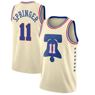 Men's Jaden Springer Philadelphia 76ers Cream Swingman 2020/21 Jersey - Earned Edition