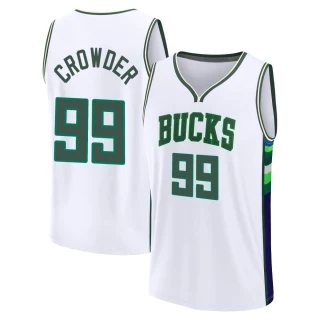 Men's Jae Crowder Milwaukee Bucks White Fast Break 2021/22 Replica City Edition Jersey