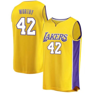 Men's James Worthy Los Angeles Lakers Gold Fast Break Jersey - Icon Edition