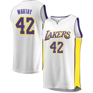 Men's James Worthy Los Angeles Lakers White Fast Break Jersey - Association Edition