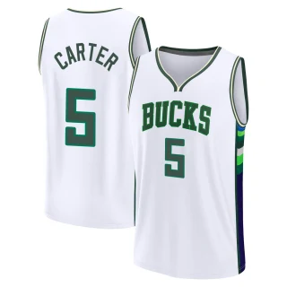 Men's Jevon Carter Milwaukee Bucks White Fast Break 2021/22 Replica City Edition Jersey