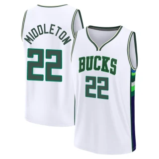 Men's Khris Middleton Milwaukee Bucks White Fast Break 2021/22 Replica City Edition Jersey
