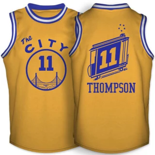 Men's Klay Thompson Golden State Warriors Gold Authentic Throwback The City Jersey