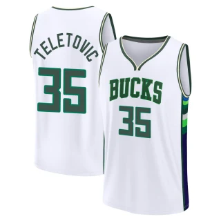 Men's Mirza Teletovic Milwaukee Bucks White Fast Break 2021/22 Replica City Edition Jersey
