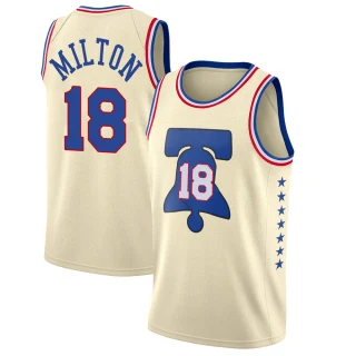 Men's Shake Milton Philadelphia 76ers Cream Swingman 2020/21 Jersey - Earned Edition