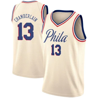 Men's Wilt Chamberlain Philadelphia 76ers Cream Swingman Jersey - City Edition