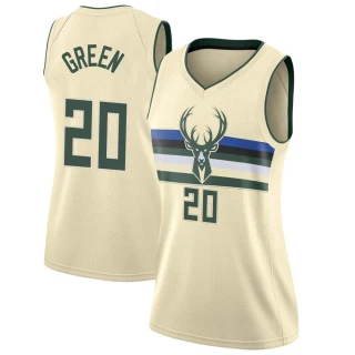 Women's AJ Green Milwaukee Bucks Green Swingman Cream Jersey - City Edition