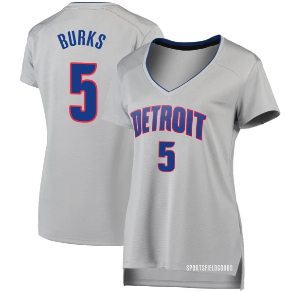 Women's Alec Burks Detroit Pistons Fast Break Silver Jersey - Statement Edition