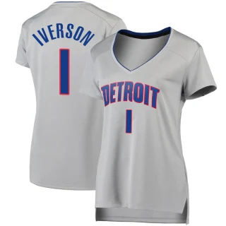 Women's Allen Iverson Detroit Pistons Fast Break Silver Jersey - Statement Edition