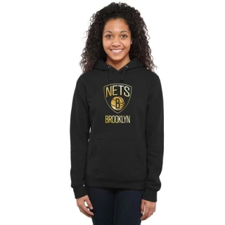 Women's Brooklyn Nets Gold Collection Ladies Pullover Hoodie - Black