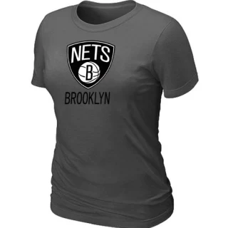 Women's Brooklyn Nets Grey Big & Tall Primary Logo T-Shirt - Dark