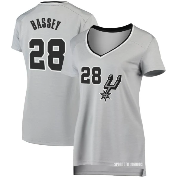 Women's Charles Bassey San Antonio Spurs Fast Break Silver Jersey - Statement Edition