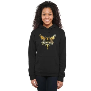 Women's Charlotte Hornets Gold Collection Ladies Pullover Hoodie - Black
