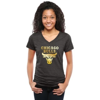Women's Chicago Bulls Gold Collection V-Neck Tri-Blend T-Shirt - Black