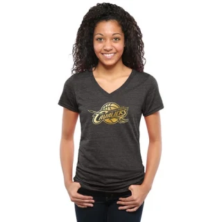 Women's Cleveland Cavaliers Gold Collection V-Neck Tri-Blend T-Shirt - Black