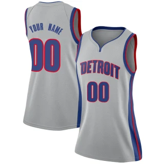 Women's Custom Detroit Pistons Swingman Custom Silver Jersey - Statement Edition