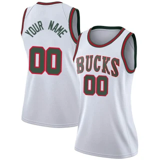 Women's Custom Milwaukee Bucks White Swingman Custom Fashion Hardwood Classics Jersey