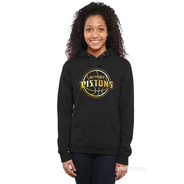 Women's Detroit Pistons Gold Collection Ladies Pullover Hoodie - Black