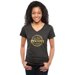 Women's Detroit Pistons Gold Collection V-Neck Tri-Blend T-Shirt - Black