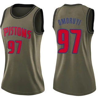 Women's Eugene Omoruyi Detroit Pistons Green Swingman Salute to Service Jersey