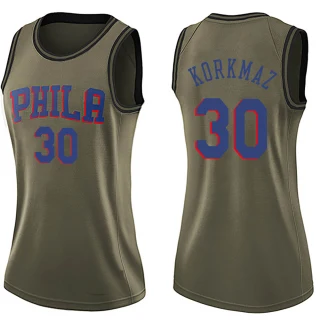 Women's Furkan Korkmaz Philadelphia 76ers Green Swingman Salute to Service Jersey