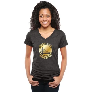 Women's Golden State Warriors Gold Collection V-Neck Tri-Blend T-Shirt - Black