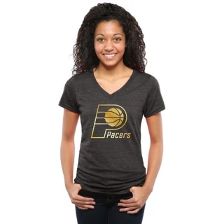 Women's Indiana Pacers Gold Collection V-Neck Tri-Blend T-Shirt - Black