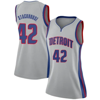 Women's Jerry Stackhouse Detroit Pistons Swingman Silver Jersey - Statement Edition