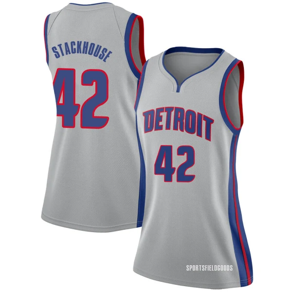Women's Jerry Stackhouse Detroit Pistons Swingman Silver Jersey - Statement Edition