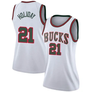 Women's Jrue Holiday Milwaukee Bucks White Swingman Fashion Hardwood Classics Jersey