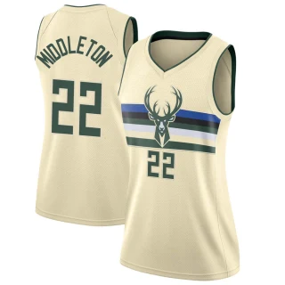 Women's Khris Middleton Milwaukee Bucks Cream Swingman Jersey - City Edition