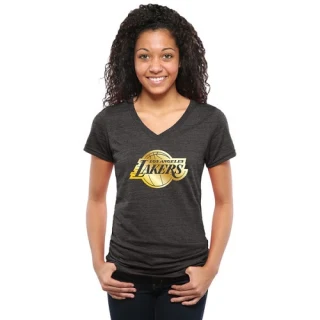 Women's Los Angeles Lakers Gold Collection V-Neck Tri-Blend T-Shirt - Black