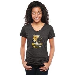 Women's Memphis Grizzlies Gold Collection V-Neck Tri-Blend T-Shirt - Black