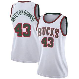 Women's Thanasis Antetokounmpo Milwaukee Bucks White Swingman Fashion Hardwood Classics Jersey