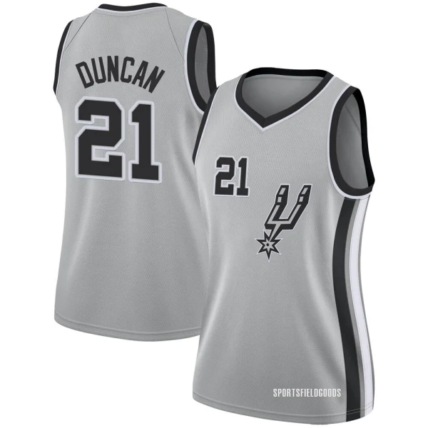 Women's Tim Duncan San Antonio Spurs Swingman Silver Jersey - Statement Edition