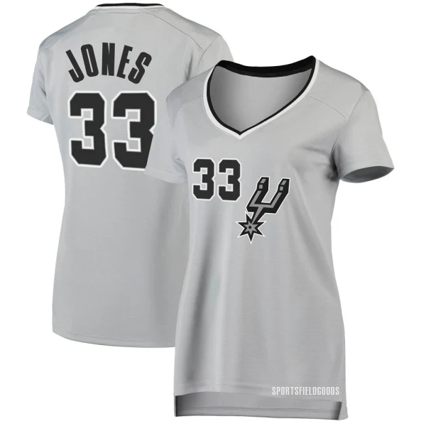 Women's Tre Jones San Antonio Spurs Fast Break Silver Jersey - Statement Edition