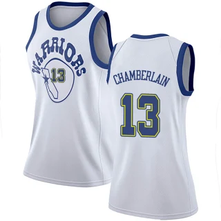 Women's Wilt Chamberlain Golden State Warriors Gold Swingman White Hardwood Classics Jersey