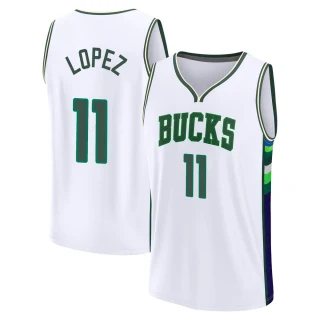Youth Brook Lopez Milwaukee Bucks White Fast Break 2021/22 Replica City Edition Jersey