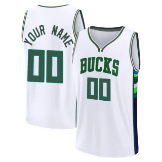 Youth Custom Milwaukee Bucks White Fast Break Custom 2021/22 Replica City Edition Jersey