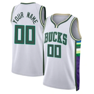 Youth Custom Milwaukee Bucks White Swingman Custom 2021/22 City Edition Jersey