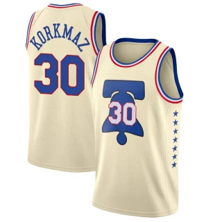 Youth Furkan Korkmaz Philadelphia 76ers Cream Swingman 2020/21 Jersey - Earned Edition