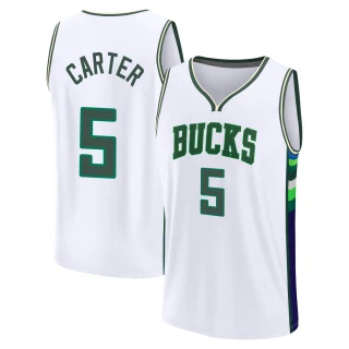 Youth Jevon Carter Milwaukee Bucks White Fast Break 2021/22 Replica City Edition Jersey