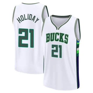 Youth Jrue Holiday Milwaukee Bucks White Fast Break 2021/22 Replica City Edition Jersey