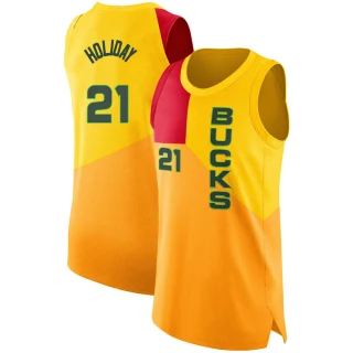 Youth Jrue Holiday Milwaukee Bucks Yellow Swingman 2018/19 Jersey - City Edition